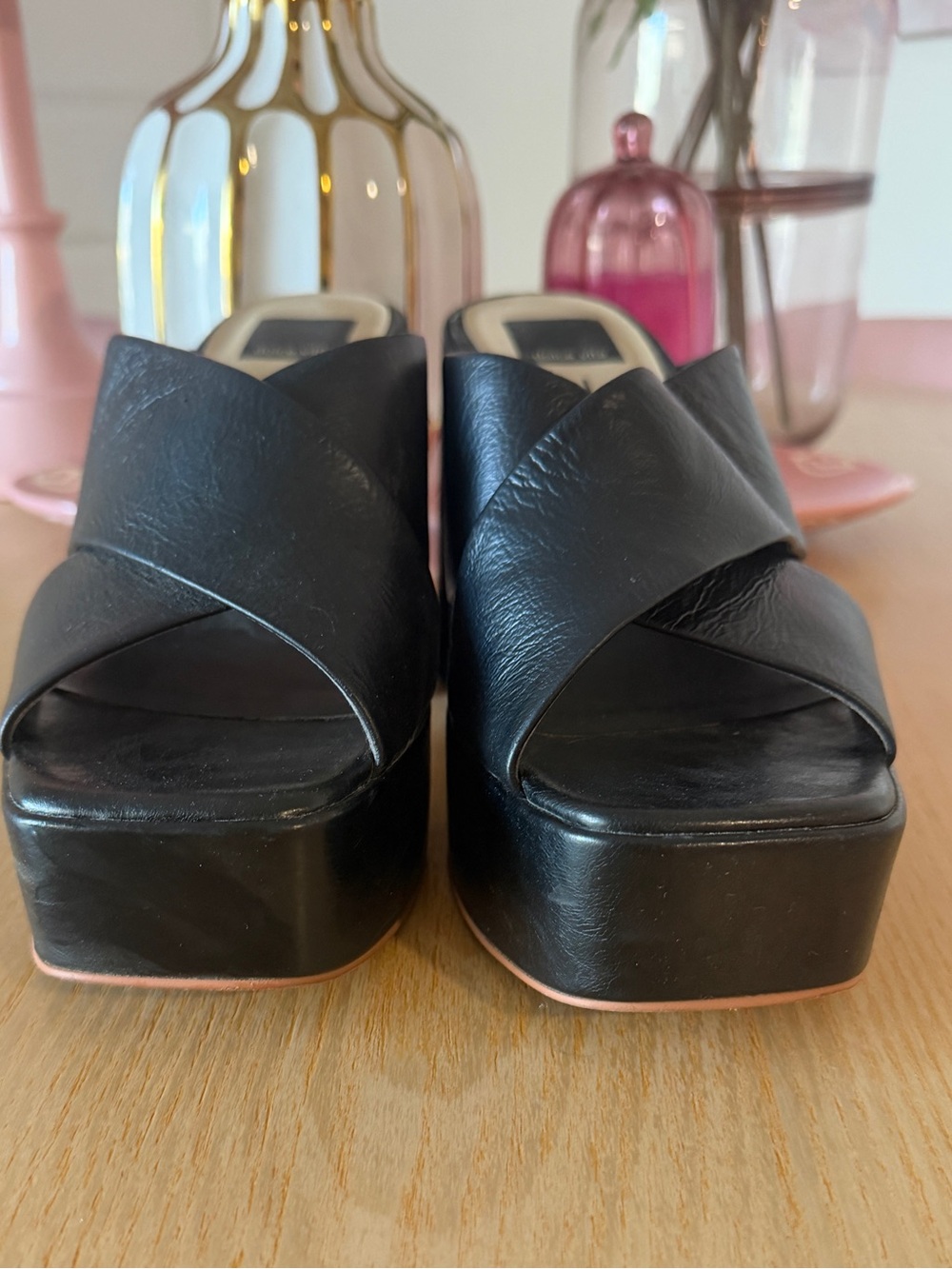 Dolce Vita Black Leather Cross-Band Platform Mule - Women's Shoes - Picture 4 of 6